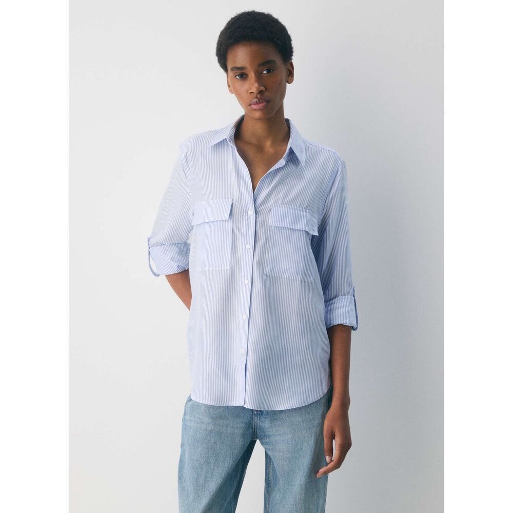 Aritzia Babaton Utility Shirt White Blue Stripes Size Small